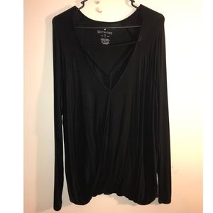 Cross Body V-Neck Long Sleeve Shirt